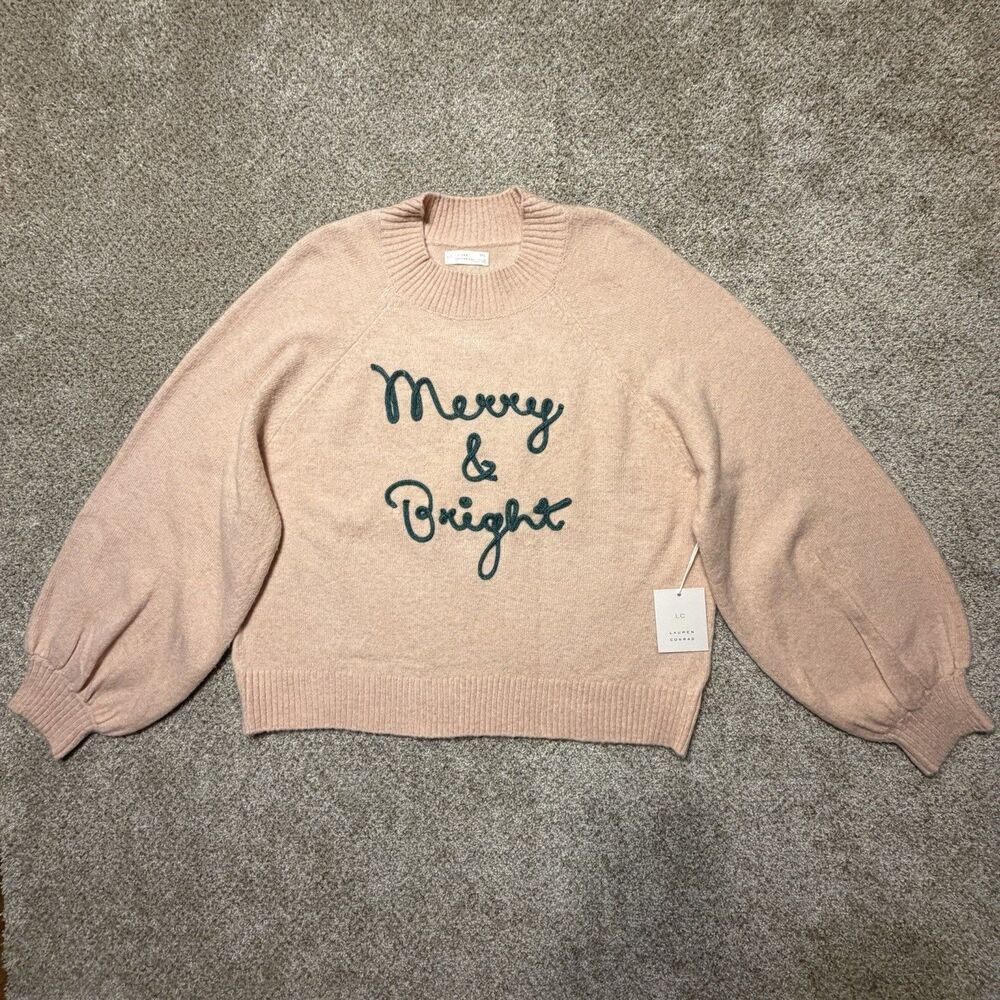 Merry & Bright Embroidered Mock Neck Sweater Pink XL petite NWT Lauren Conrad